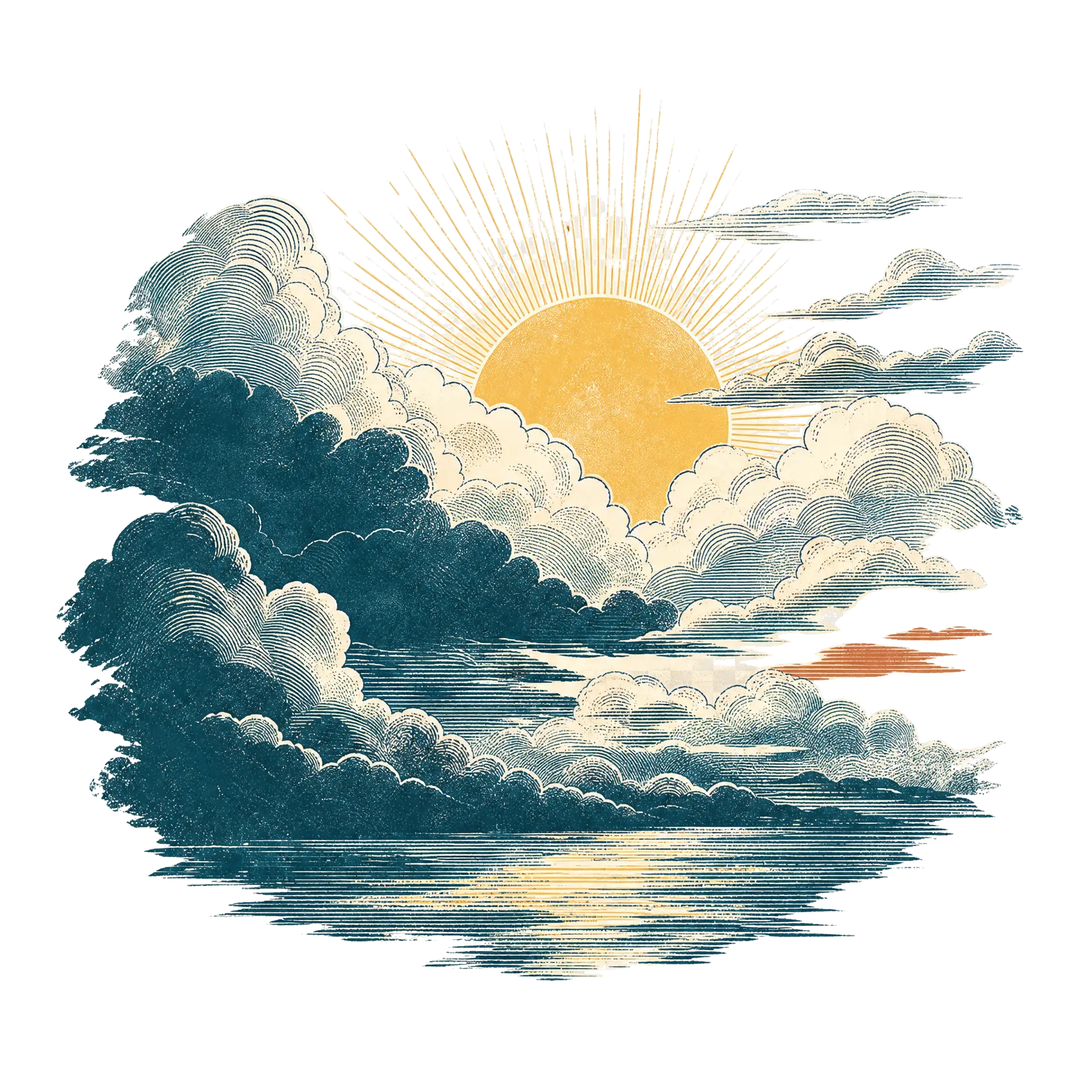 Sunlight breaking through layered clouds