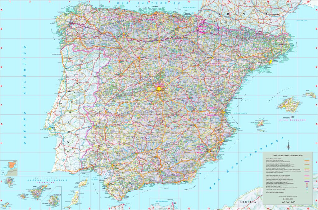 The Camino Frances route on a map of Spain.