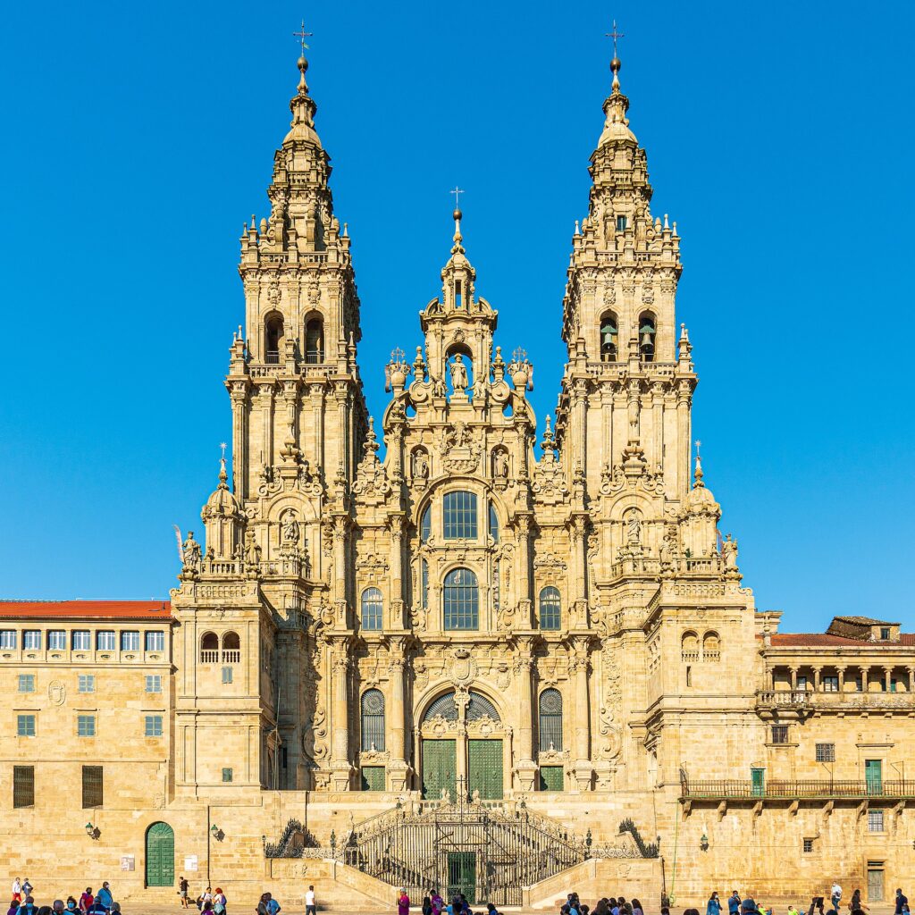 Image head on of the cathedral in Santiago de Compostela, the final destination for the Camino de Santiago.